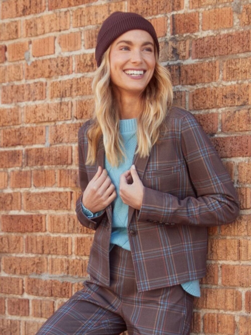 FDJ Brown Plaid Cropped Boxy Blazer Size 6 Tailored Preppy Chic Jacket Academia